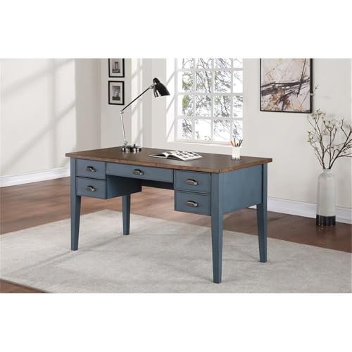 Farmhouse Wood Half Pedestal Executive Desk Writing Table Office Desk Blue, view 3
