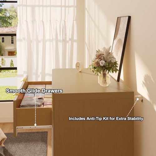 Natural Oak Vertical Drawer Dresser with Round Edges, view 7