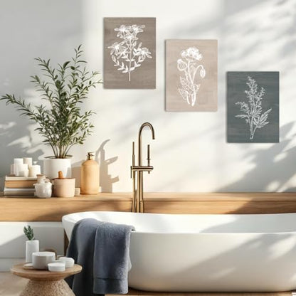 Neutral Botanical Plant Canvas 6 Pieces Wall Art Rustic Wall Decor Farmhouse Wall Paintings Botanical Prints Simple Plants Wall Pictures Minimalist Flower Decor for Living Room Bedroom Bathroom Office Dining Room 12"x 16"
