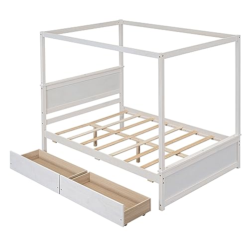 GDFStudio Full Size Canopy Bed Frame with 2 Storage Drawers, view 5