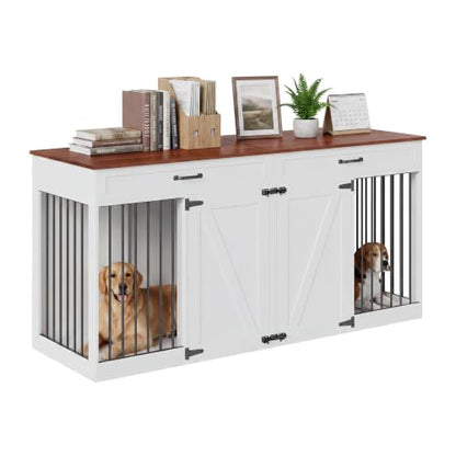 71'' Double Dog Crate Furniture for 2 Dogs, Dog Crate with 2 Drawer, view 4