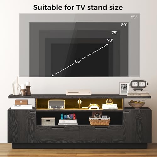 TV Stand for TVs up to 85", LED Lights and Power Outlets, Black, view 4