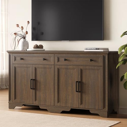 63" Sideboard Buffet Cabinet, Large Credenza with Drawers Walnut, view 6