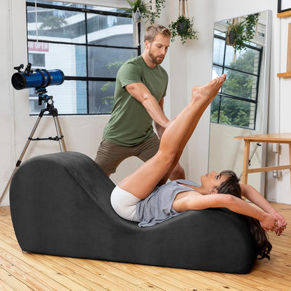 Sleek Chaise Lounge for Yoga - Made in the USA - Great for Stretching, Relaxation, Exercise & More, 60D X 18W X 26H Inch, Black