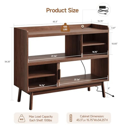 44" Sideboard Buffet Cabinet with Outlet & Sliding Door, Wlanut, view 3