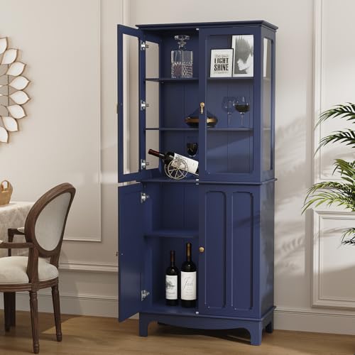 72" China Cabinet, Freestanding Kitchen Pantry with Tempered Glass Doors, view 4
