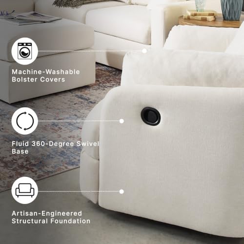 Signature Design by Ashley Modmax Coastal Press-Back Swivel Glider Rocker Recliner with Machine Washable Cover, Hidden Storage Compartments and 2 Bolster Pillows, Beige