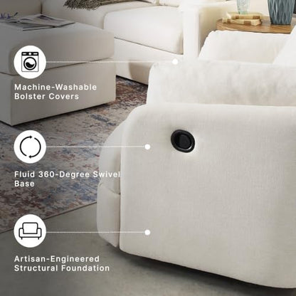 Signature Design by Ashley Modmax Coastal Press-Back Swivel Glider Rocker Recliner with Machine Washable Cover, Hidden Storage Compartments and 2 Bolster Pillows, Beige