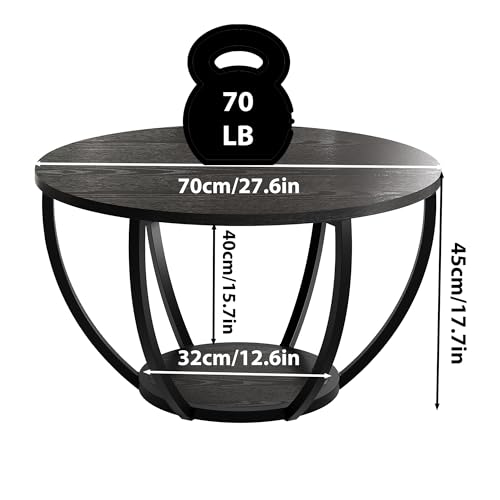 Round Coffee Table,Wooden 2-Tier Circle Coffee Tables with Storage Shelves,Accent Center Table for Living Room, Sofa Table for Home Office, Black