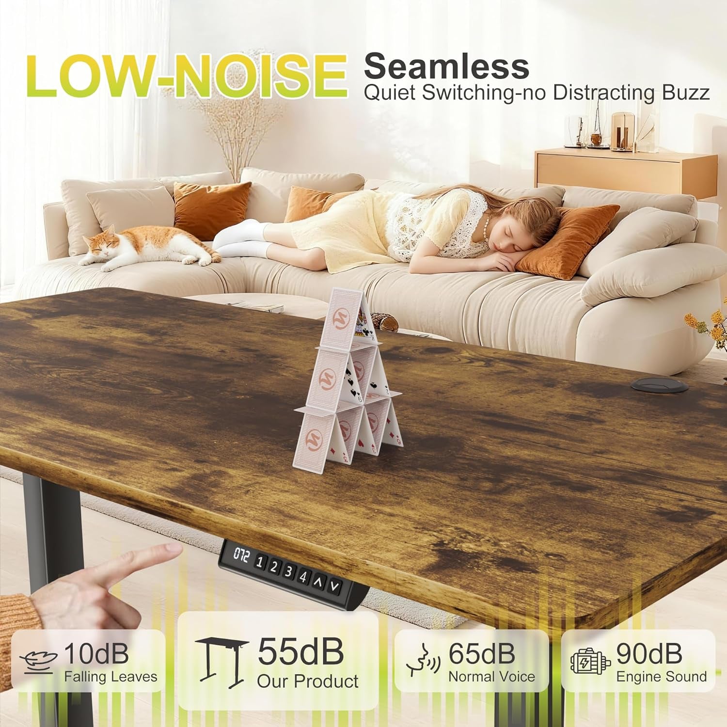 Electric Standing Desk, 45 X 24 Inches Sit Stand up Desk, Sit Stand Height Adjustable Home Office Desk with 4 Height Position Memory - with Splice Board (Rustic Brown, 45)