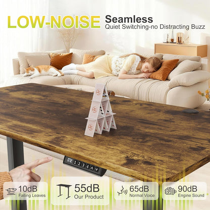 Electric Standing Desk, 45 X 24 Inches Sit Stand up Desk, Sit Stand Height Adjustable Home Office Desk with 4 Height Position Memory - with Splice Board (Rustic Brown, 45)