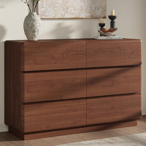 Walnut 6 Drawer Dresser for Bedroom, 47" Wide Chest of Drawers, view 2
