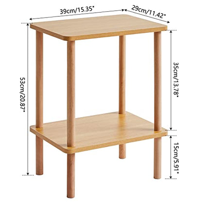 2-Tier Side Table, Solid Wood Tall End Table with Storage Shelves, Nightstand Bedside Table for Living Room Bedroom Office, No-Tool Assembly, Natural UWST002N