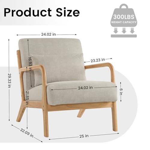 Mid Century Modern Accent Chair Set of 2, Upholstered Chair for Living Room, Accent Chair with Lumbar Pillow Solid Wood Frame Reading Chair Armchair for Bedroom Small Spaces, Grey