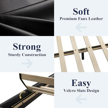 Queen Size Faux Leather Bed Frame, Adjustable Headboard, Black, view 6