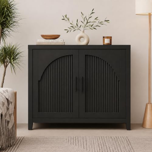 37" Modern Fluted Sideboard Buffet Cabinet with Storage, Black Oak, view 2