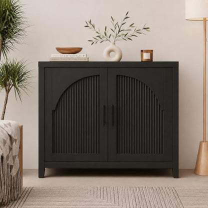 37" Modern Fluted Sideboard Buffet Cabinet with Storage, Black Oak, view 2