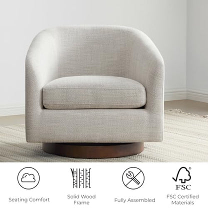 CHITA Swivel Accent Chair, FSC Certified Wood Frame, Fully Assembled, Ivory | Fabric Barrel Arm Chair with 360° Swivel Solid Wood Base, Mid Century Modern Living Room Chair, 31"x31"x28", 350 Lb Capacity