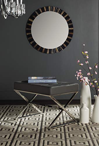 Safavieh Home Collection Micha Modern Glam Cream Tufted and Silver Steel Ottoman