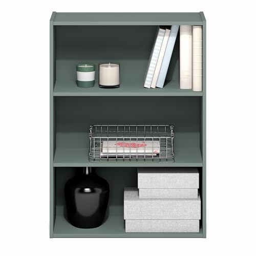 PASIR Book Shelf, 3-Tier Bookshelf, Storage Shelves Bookcase, 9.7 x 23.7 x 31.5, for Living Room, Bedroom, Home Office, Sage Green