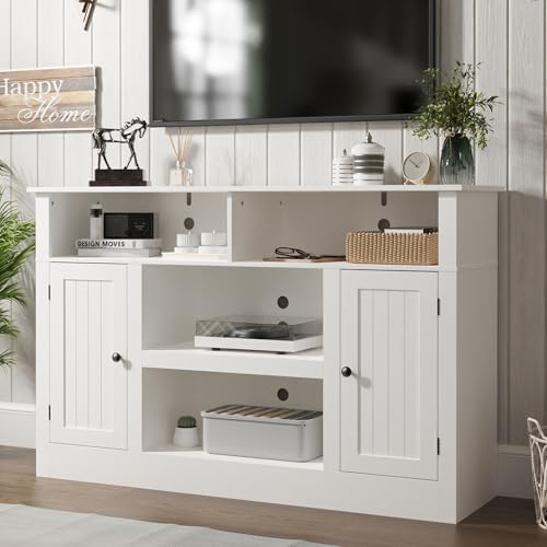Farmhouse TV Stand for 65 in TV, Modern Entertainment Center, White, view 2