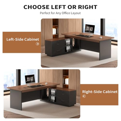 63" L-Shaped Executive Desk with Drawers, Office Desk with Storage, view 6