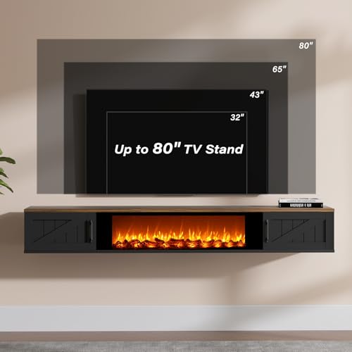 70" Floating TV Stand with 36" Electric Fireplace, view 6