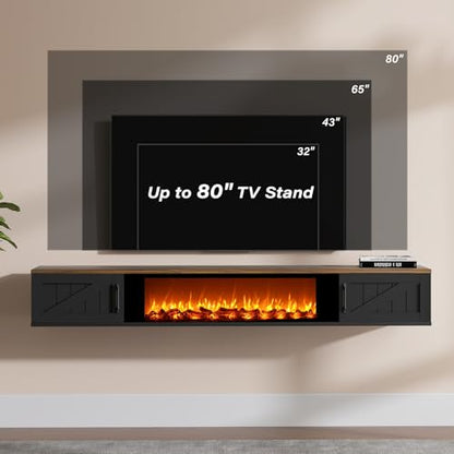70" Floating TV Stand with 36" Electric Fireplace, view 6