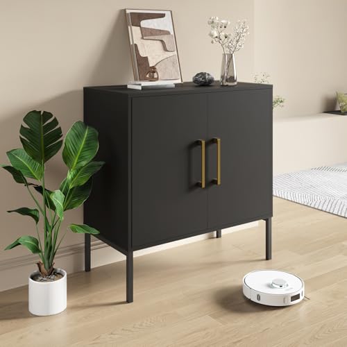 Storage Cabinet with Doors and Shelves, Free Standing Office Cabinet, Modern Wood Buffet Sideboard for Kitchen, Living Room, Bedroom, Hallway, Black