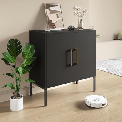 Storage Cabinet with Doors and Shelves, Free Standing Office Cabinet, Modern Wood Buffet Sideboard for Kitchen, Living Room, Bedroom, Hallway, Black