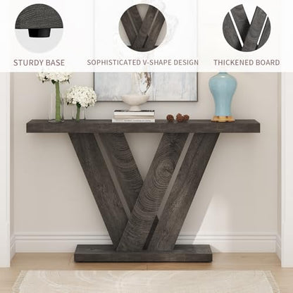 51 Inch Console Table, Modern V-Shaped Entryway Table, Wood Sofa Table Behind The Couch for Living Room, Hallway, Entrance, Foyer, Easy Assembly, Grey