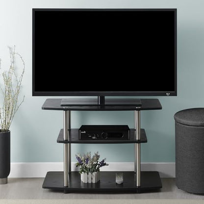 Designs2Go No Tools 3-Tier TV Stand 31.5" - Entertainment Center for TVs up to 37 Inches, Modern TV Console with Shelves for Living Room, Family Room, Black