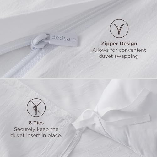 Prewashed Duvet Cover Queen, Cotton-Like Soft Bedding Set, White, view 7