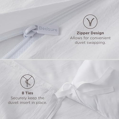 Prewashed Duvet Cover Queen, Cotton-Like Soft Bedding Set, White, view 7