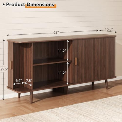 63" Fluted Sideboard Buffet Cabinet with Sliding Door, view 3