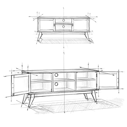 Draper TV Stand - 60 inch Wide Solid Wood Low Media Console in Teak Brown, Mid Century Modern Entertainment Center for Living Room for TVs up to 65 Inches with Cabinets and Cable Management