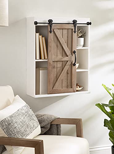 Cates Rustic Wall Cabinet; 22 x 28; White and Rustic Brown; Farmhouse Wall-Mounted Storage Cabinet
