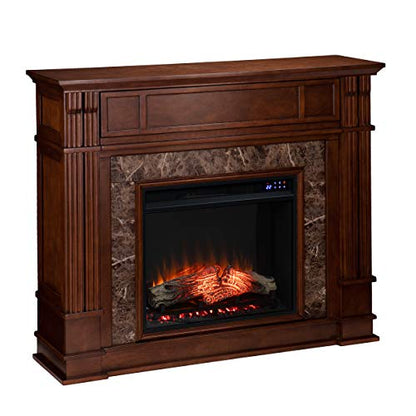 Highgate Media Touch Screen Electric Fireplace - Transitional Design, Brown Glass and Wood - Ideal for Living Room, Bedroom (FR9321)