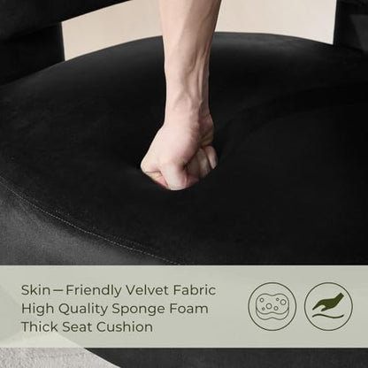 Barrel Accent Chair, Mid Century Modern Upholstered Living Room Chairs with Wooden Legs, Comfy Velvet Reading Arm Chair for Bedroom, Makeup Room, Black