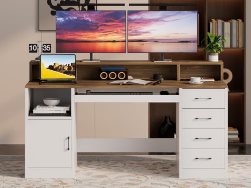 55" Office Desk with Drawers, Farmhouse Executive Desk with Drawers, view 5