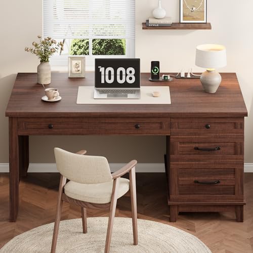 53.5" Executive Desk with Power Outlet, Home Office Desk with Drawers, view 5