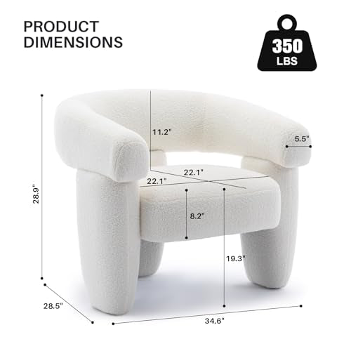 Mid Century Modern Accent Barrel Chair Comfy Upholstered Round Armchair with Montage Design, Sherpa Boucle Lounge Chair for Living Room Bedroom Apartment, Cream White