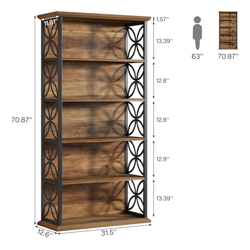 Tribesigns 6-Tier Tall Bookshelf, 71" Industrial Bookcase with Metal Frame, Freestanding Open Storage Shelves for Home Office, Living Room, Bedroom