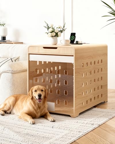 Modern Dog Crate Furniture with Charging Station Large Kennel Indoor, view 2