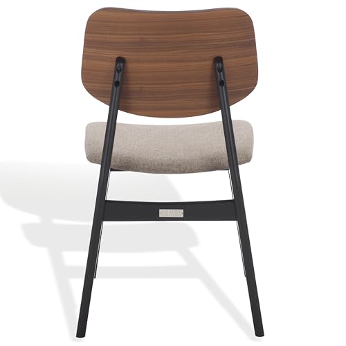 SAFAVIEH Couture Collection - Rhonda Walnut & Black Mid-Century Dining Chair Set of 2, Upholstered Linen-Style Seat, Modern Wood Design (SFV6708B-SET2)