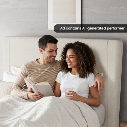 Boucle Queen Bed Frame, 51.2" Wingback Headboard, Beige, view 5