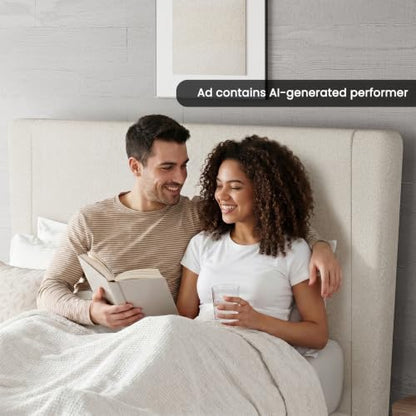 Boucle Queen Bed Frame, 51.2" Wingback Headboard, Beige, view 5
