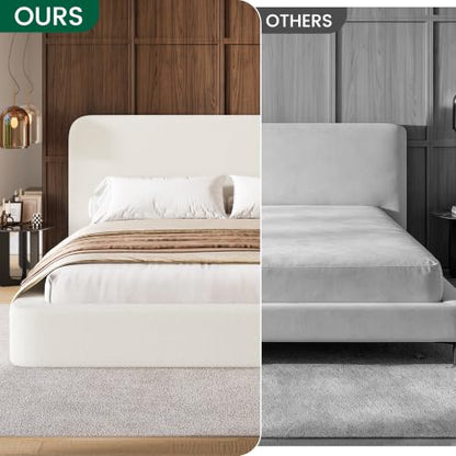 Queen Upholstered Platform Bed Frame with Padded Headboard, view 7