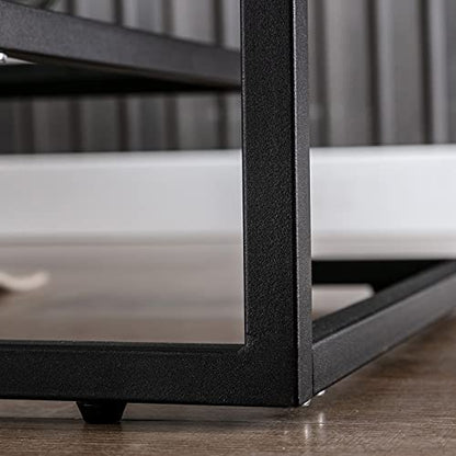 Metal Glass Coffee Table, Black Accent Modern Tempered Glass Side Table, Additional Storage Shelf, for Living Room Home Classy Furniture Office Decor