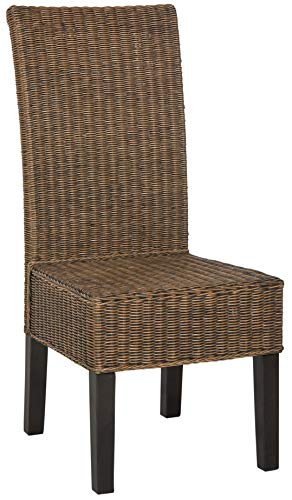 SAFAVIEH Furniture - Arjun Wicker Dining Chair Set of 2 - Brown & Multi - Rattan - Coastal Woven Design - Ideal for Dining Room, Kitchen, 17.7" Seat Height (SEA8013C-SET2)